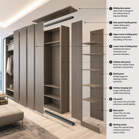 Armoire coulissante avec tiroirs, style moderne minimaliste, en bois gris, grand rangement pour chambre à coucher, avec poignées