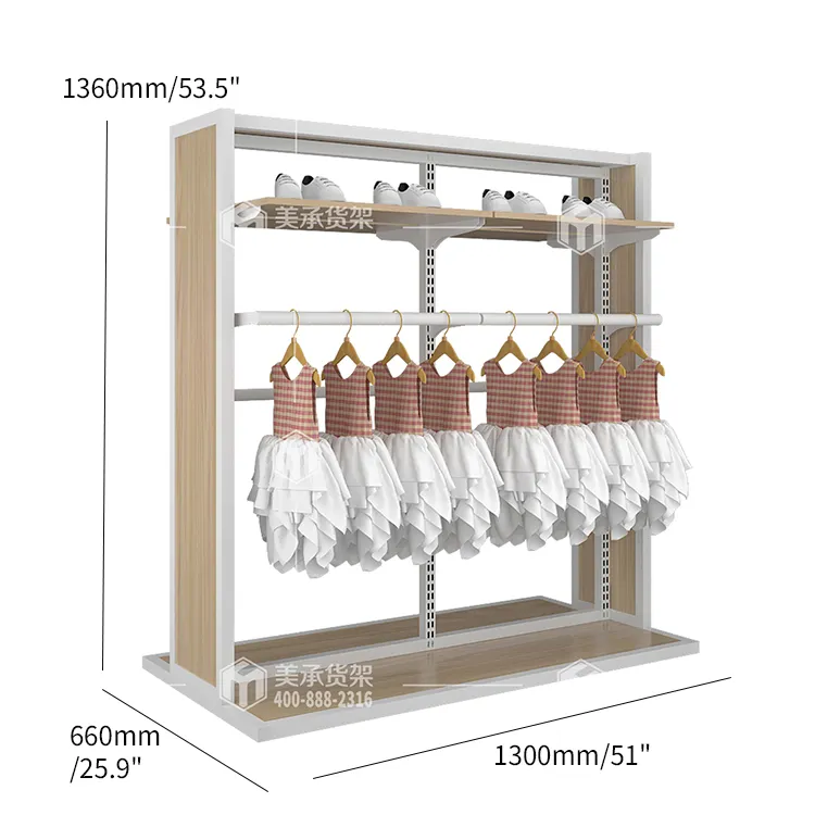 Meicheng Boutique Clothing Women Men Children'S Clothing Hanger Display Rack Gym Fitness Clothing Iron Wood Display Stand
