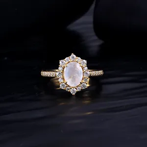 Vietnam Manufactured High Quality Karats Women's <b>925</b> <b>Silver</b> Moonstone Halo Art Deco Engagement <b>Ring</b> - Product Image 1