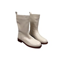 Nouvelles bottes décontractées en cuir véritable doublées pour l'automne et l'hiver, style rétro, à enfiler, à talon épais, mi-mollet, pour femmes