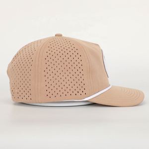 Casquette de baseball en polyester 5 panneaux avec logo brodé personnalisé, perforations découpées au laser, style papa, pour le golf, avec cordelette, vente en gros - Product Image 4