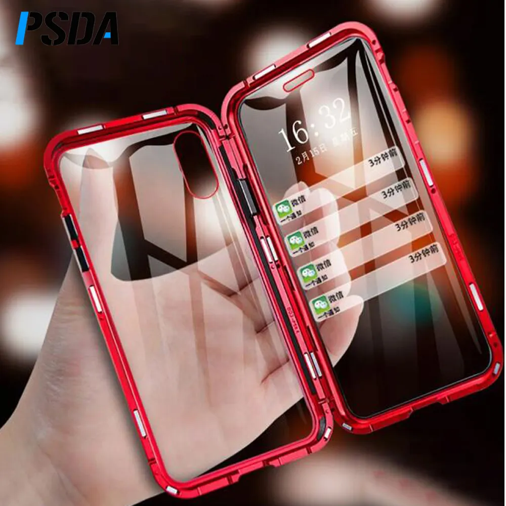 PSDA Tempered Glass Magnetic Case For iPhone 5 to 12 Plus X Double Sided Glass Magnet Cover For iPhone X XS MAX XR C T