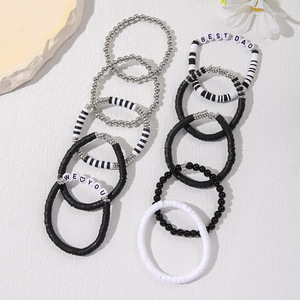 Ensemble de bracelets pour la fête des pères, 10 pièces, perles en argile polymère noires et blanches, élastiques, bijoux unisexes, cadeau - Product Image 3