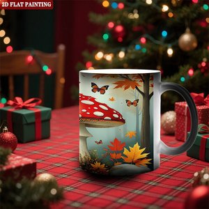 Tasse thermosensible en céramique givrée noire 11oz, vierge pour sublimation, motif champignon d'automne - Product Image 2