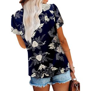 FOXA Women's V Neck Cap Sleeve Blouse Printed Chiffon <b>Top</b> Everyday Wear Breathable Lightweight Tunic Shirt - Product Image 3