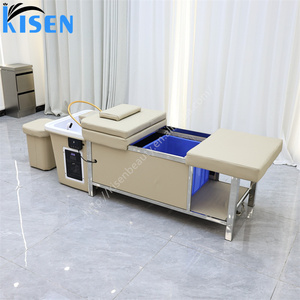 KISEN <span class=keywords><strong>Lit</strong></span> de lavage de cheveux de luxe moderne avec réservoir d'eau de 90 litres, fonction spa et massage, équipement de salon de coiffure avec chauffe-eau intégré - Product Image 4