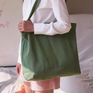 Sac fourre-tout en toile vert vintage bohème pour femme, grand sac à bandoulière décontracté, fermeture ouverte, doublure en polyester, couleur unie, avec poche - Product Image 2