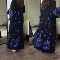 Fabricants d'Abayas de Guangzhou, conception personnalisée, ensemble d'Abayas arabes de luxe, vêtements islamiques, Abaya ouverte à fleurs perlées pour l'Aïd avec robe intérieure