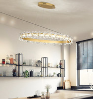 Grand lustre suspendu en cristal doré, design moderne simpliste, éclairage d'intérieur, luminaire décoratif de plafond, idéal pour un salon, un mariage ou un autre produit