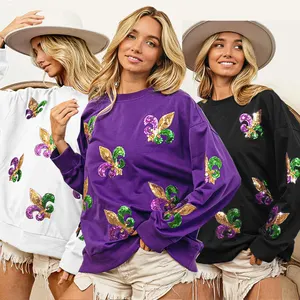 Großhandel hochwertige Mardi Gras-Bekleidung Sequim-Stickerei individuelle lässige Pullover Damen übergroßer Sweatshirt