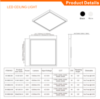 Plafonnier LED carré ultra-fin moderne 50W pour magasin, bureau, salon, chambre à coucher, 3 couleurs, 24 pouces, sans scintillement, base en plastique