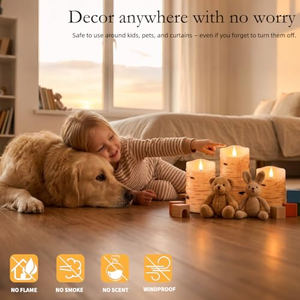 Ensemble de bougies LED à effet flamme vacillante 3D à piles, effet écorce de bouleau en cire véritable, avec télécommande pour la décoration de la maison - Product Image 2