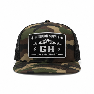 Casquette de baseball camouflage certifiée d'usine, 5 ou 6 panneaux, avec logo brodé tissé personnalisé, style camionneur - Product Image 1
