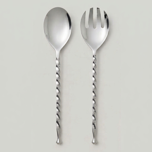 Juego de Servidores de Ensalada de Acero Espejado con Mango Trenzado, Diseño Moderno, Resistente al Óxido, Cubiertos para Catering y Uso Hotelero - Product Image 1