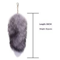 Pendentif en fourrure de renard de 30 cm pour Halloween, queue bleue argentée, accessoires en fourrure véritable pour sacs de femme