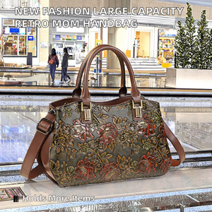 กระเป๋าคลัทช์แฟชั่นใหม่สำหรับคุณแม่วัยกลางคน ดีไซน์หรูหรา ปักลายสไตล์เรโทร ปิดซิป ผลิตจากไนลอน ความจุ 1-1.9 ลิตร สีแทนจิง - Product Image 2