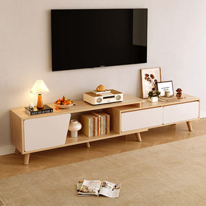 Soporte de <span class=keywords><strong>TV</strong></span> Extensible, Consola Multimedia Telescópica de Madera para Sala de Estar, Longitud Ajustable de 120-200 cm - Product Image 1