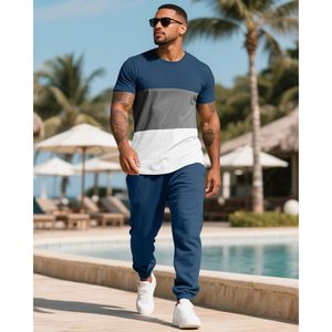<b>Mens</b> 2 Piece Sweatsuits Set Short Sleeve <b>Pullover</b> Joggers Sweatpants Summer Casual Breathable Tracksuit Outfits - Product Image 3