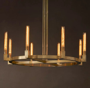 Lustre moderne de luxe en laiton pour salle à manger, lampe en verre Cannele, lustre rond pour salon - Product Image 1