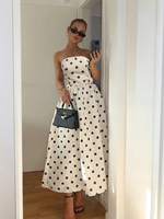 Robe midi blanche à pois sans bretelles, robe rétro taille haute coupe trapèze pour femme, tenue de soirée et de vacances d'été