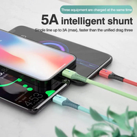Câble de données USB Type-C 3-en-1 à charge rapide LED 120W QC 3.0 pour Android et écouteurs avec courant de 6A