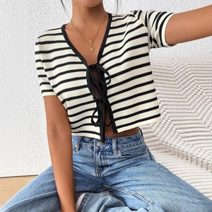 Maglione lavorato a maglia a maniche corte 2025 europeo americano in maglia <span class=keywords><strong>Cardigan</strong></span> Casual da donna per la primavera estate traspirante - Product Image 1