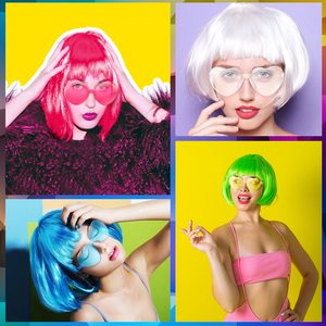 Perruque de fête <span class=keywords><strong>disco</strong></span> pour femmes et filles, déguisement d'Halloween, accessoires de fête de bachelorette, <span class=keywords><strong>perruques</strong></span> courtes bob colorées néon - Product Image 6
