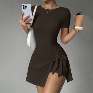 Sportkleid mit Rundhalsausschnitt, Kurzen Ärmeln, Hautengem Schnitt, Schlitz und Schnürung für Damen, Geeignet für Tennis und Golf im Freien - Product Image 5