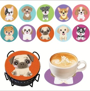 Handmade Handpainted Animal 6-Piece Diamond <b>Painting</b> Coaster Set Brick Stone Cup Cushion No <b>Frame</b> Unique - Product Image 4