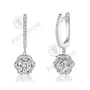 silver earrings high quality jewelry 18k diamond green zircon baguette ruby dangle charm earrings color drop hoop 925 huggie