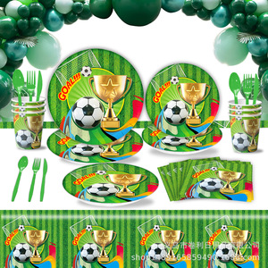 Kit de fournitures pour fête de football, vaisselle jetable, gobelets, serviettes, assiettes, nappe, décoration d'anniversaire, style sportif, pour enfants - Product Image 2