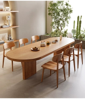 Table ovale en bois massif de style familial moderne DISHI pour la maison, le bureau et le salon – Mobilier en bois pour les loisirs