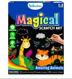 刮痕彩虹艺术魔术刮痕纸儿童艺术工艺品套装套装玩具儿童黑色刮痕板 - Product Image 1