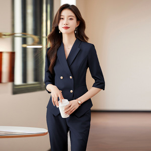 Women's Summer Suit Set Three Quarter Sleeve Breathable Office Lady Formal Wear Professional Work Uniform Petite Size - Product Image 3