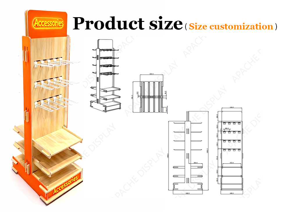Custom Perforated Wooden Board Display Rack Pegboard Metal Wood Acrylic Boutique Retail Store Branded Merchandising Unit Apache — view 3