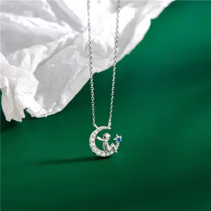 Thiết Kế Mới Hợp Thời Trang Nữ 925 Sterling Silver Prince Zircon Kim Cương Trăng Lưỡi Liềm Và Mặt Dây Chuyền Ngôi Sao Bán Buôn