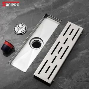 SANIPRO Marca d'água OEM/ODM Comprimento Personalizado Banheiro 304 Aço Inoxidável Longo Linear Piso Dreno Retângulo Duche Drenos