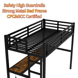 Cama Alta Moderna que Ahorra Espacio con Escritorio, Carga USB, Estructura Metálica Resistente, Luz LED, Almacenamiento, para Dormitorio de Niños, Adolescentes, Habitación de Estudiantes, CPC - Product Image 3