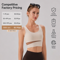 Soutien-gorge de yoga en maille Spandex/Polyester ultra-doux à découpes, haut court sans couture pour Pilates, extensible dans les 4 sens, respirant et à séchage rapide pour femme