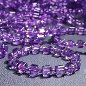 Высококачественный драгоценный Фиолетовый Кристалл квадратные конфеты бисерный Кубик Рубика бразильский аметист браслет из драгоценных камней