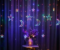 Guirlande lumineuse LED 138 LED scintillantes en forme d'étoiles et de lunes pour fenêtre, rideau lumineux pour mariage, Ramadan, Joyeux Noël