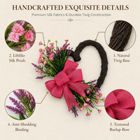 Couronne florale en soie en forme de cœur, faite à la main, toucher naturel, imperméable, légère, fleurs artificielles, décoration de porte, décoration intérieure