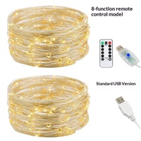 Guirlandes lumineuses de Noël à 8 fonctions, fil de cuivre USB, 10 mètres, 100 LED, télécommandées, indice de protection IP44