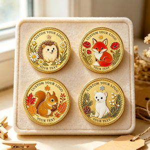 Set de Pins Esmaltados de Animales del Bosque Personalizados, Chapados en Oro, Circulares, Metálicos, Coleccionables, Diseño de Temporada - Product Image 1