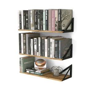 Floating Shelves Set of 3 Small Bookshelf Unit for Living Room Office and Bedroom Natural Burned Rustic hanging wall shelves