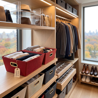 Organisateur de bureau en non-tissé rouge terre cuite avec intérieur noir et poignées ovales pour rangement professionnel au bureau