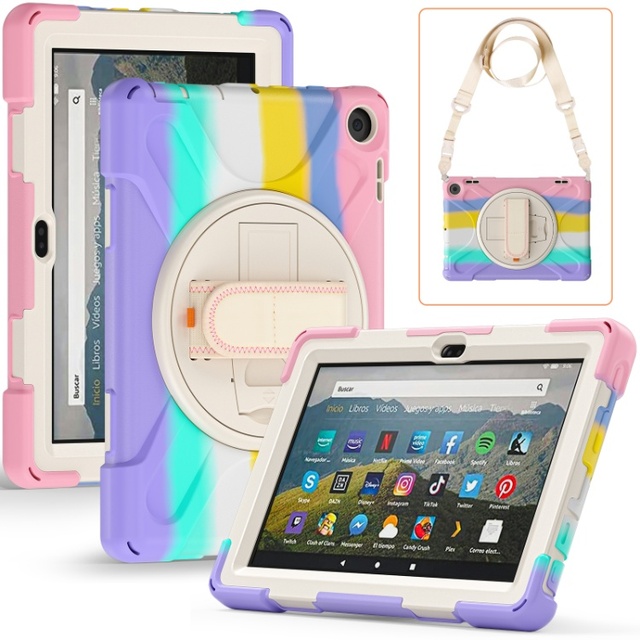 2022 Kid-Proof Kindle Fire HD 8 Android Tablet Case 8-Inch Tablet Case Rugged Shockproof Silicon PC Protective Back Cover