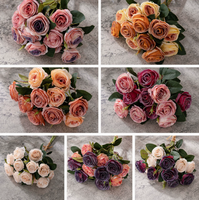 Fleurs murales artificielles en plastique de style européen Vcare, roses faites à la main, pour la décoration de la maison, utilisation en mariage, toucher naturel