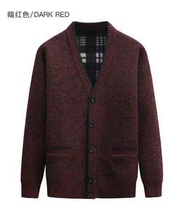 Fall Winter Knitted <strong>Jumpers</strong> <strong>V</strong> <strong>Neck</strong> Cardigan Homme Button Down Plaid Fleece Lined Sweater Jacket for <strong>Men</strong> Father Gifts - Product Image 3
