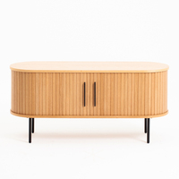 Stand TV Veneer kayu padat Modern, dengan rak penyimpanan terbuka untuk furnitur ruang tamu konsol Media besar kabinet TV
